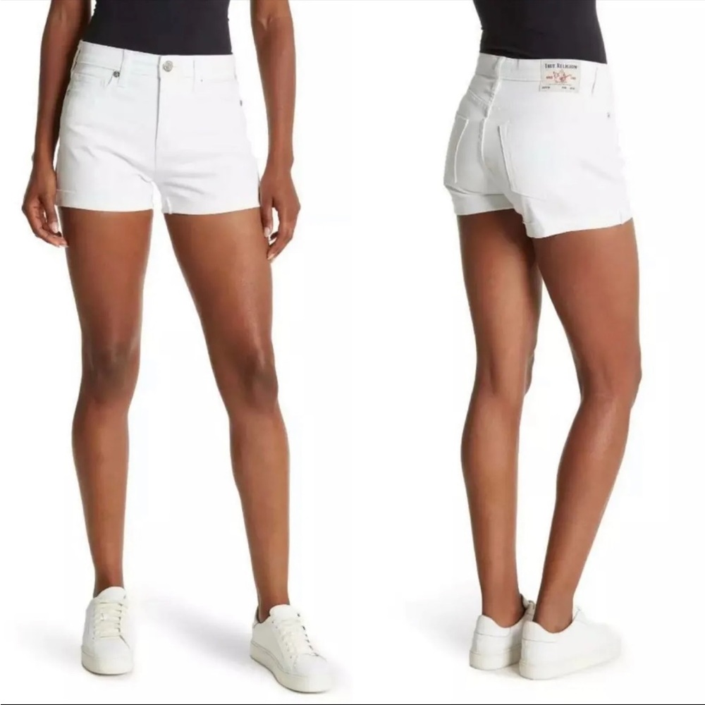 True Religion White Jennie Curvy Mid Rise Skinny Jean Cuffed Short Size 31.